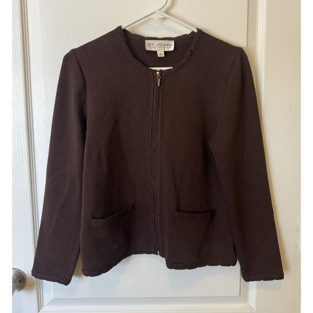 VTG. St. John Collection Women’s Knit Jacket Zipper Front Size 4 Brown